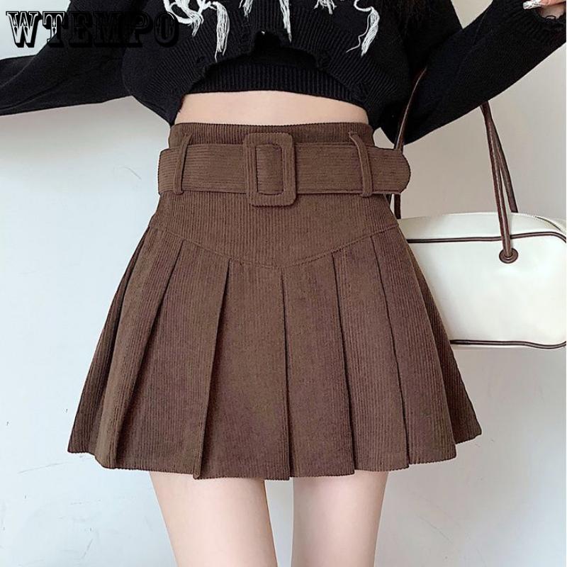 Женская дизайнерская ниша с поясом, плиссированная полуюбка трапециевидной формы, модная узкая однотонная короткая юбка с высокой талией Pure Desire Wind