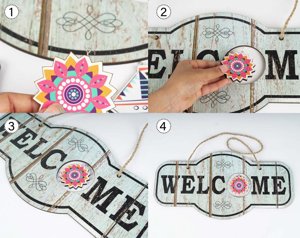 Inkdotpot Welcome Sign Front Door Decorations Hanging Rustic Wood Seasonal Holiday Ornaments Housewarming GiftWall Hanging 17.5" Inches