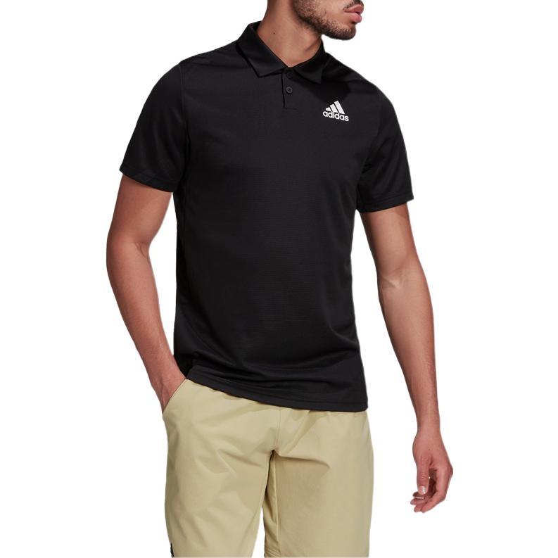 adidas Solid Color Tennis Sports Short Sleeve Polo Shirt Black Men's HC2716