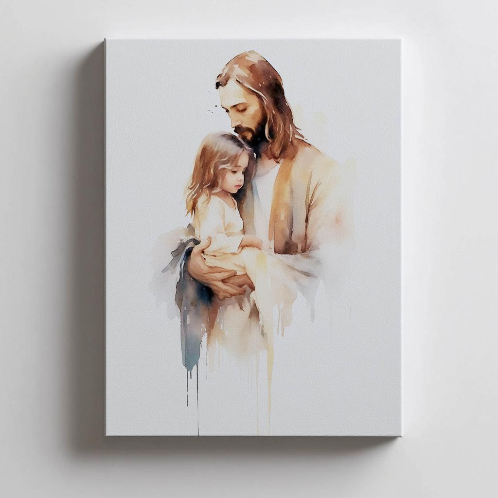 Jezus Trzymający Dziecko Jezus Trzymający Dziecko, 30X40 Cm, Rama Drewniana Biała, Papier Matowy 230 Gsm