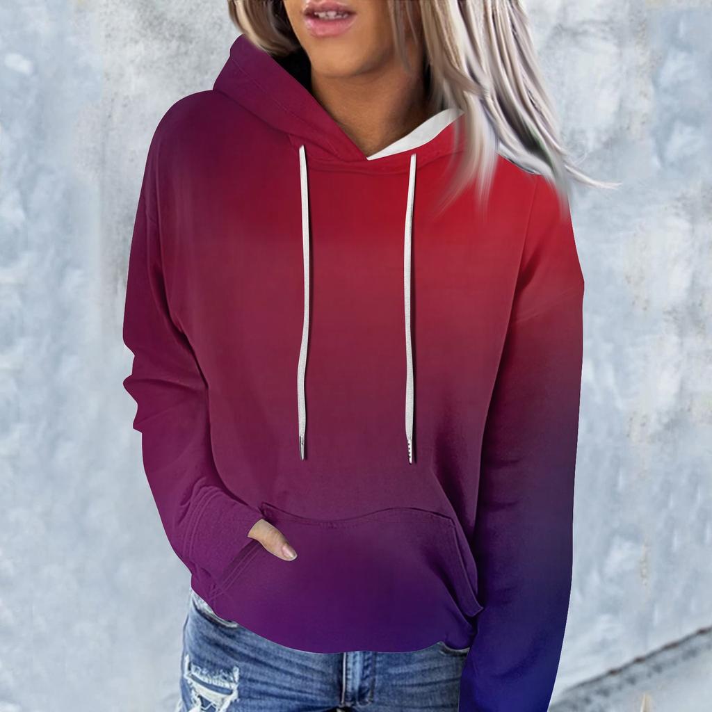 Женская модная повседневная толстовка с капюшоном и градиентным принтом с длинным рукавом