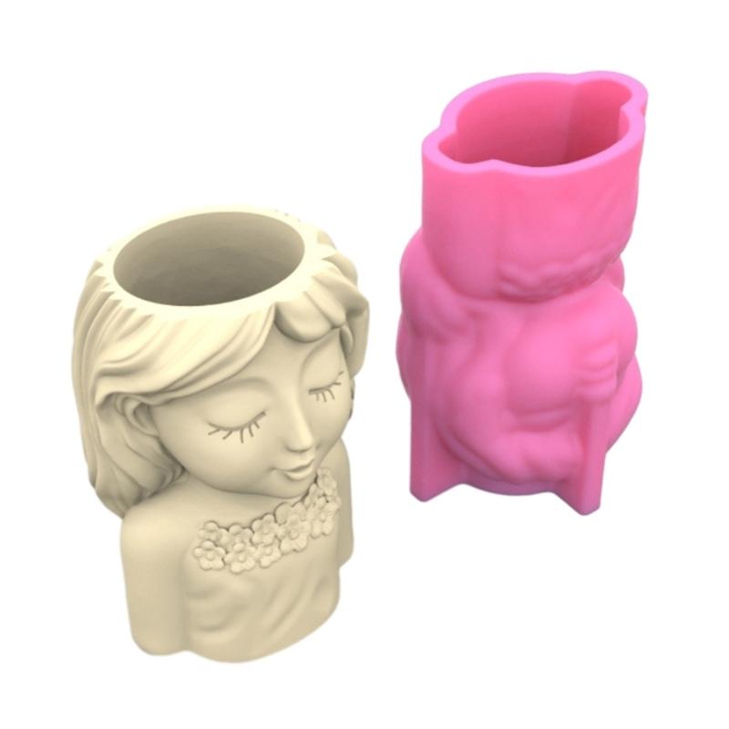 Cute Girls Flower Silicone Molds Pen Holder Epoxy Resin Mold Succulent Planter Making Tool for Gypsum Crafts