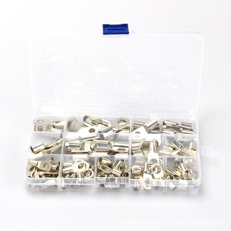 100Pcs/Box Tin-Plated SC Open Barrel Lugs Pure Copper Crimp Cable Terminals Kit