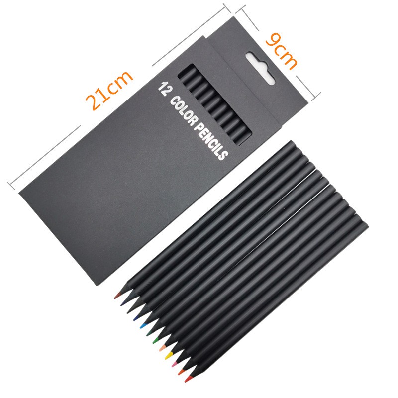 12 шт./компл. ценных цветных карандашей, милые школьные черные деревянные карандаши Kawaii