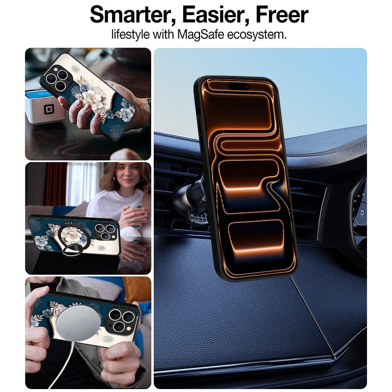 Полупрозрачный Матовый Магнитный Чехол Для iPhone 17 16 15 Pro 14 13 Pro Max 16e 17e Для Magsafe Элегантный 3D Цветочный Жесткий Поликарбонатный Задний Чехол