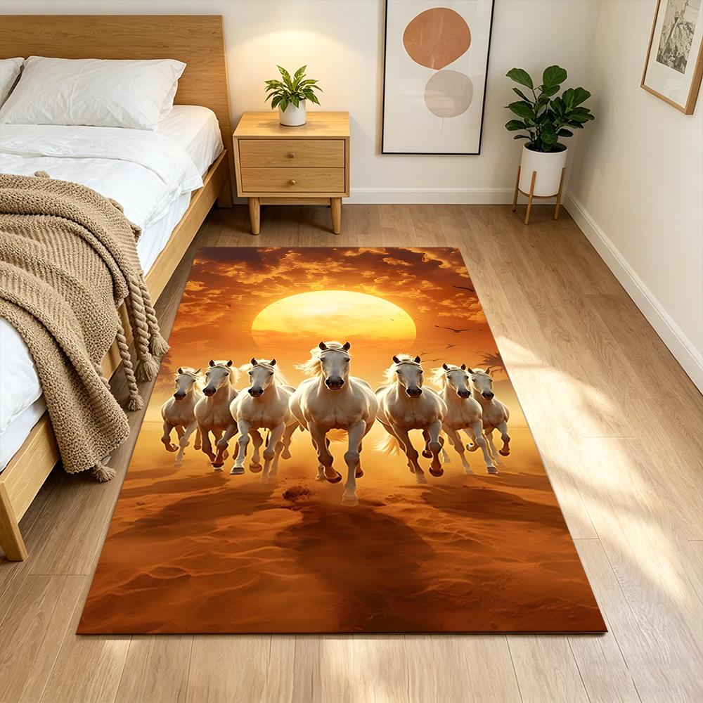 Sunset Horses Running Wild Non-Slip Home Carpet Design for Office Decor Living Room Gift
