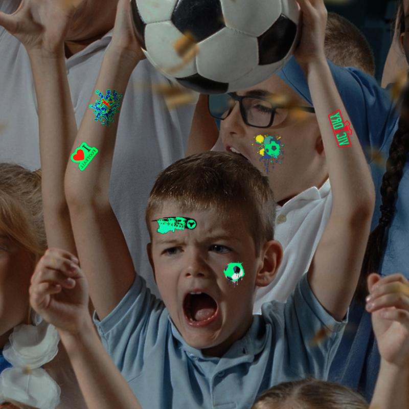 10pcs Kids Soccer Party Luminous Tattoo Sticker Boys Football Birthday Party Favors Supplies Gift for Guest Temporary Tattoo