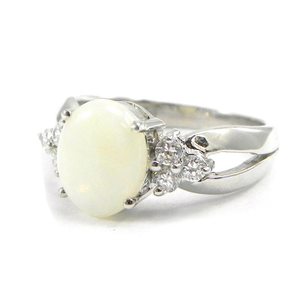 Silver Ring 'Goddess Opal' White Silver (rhodium) - 18x10 Mm