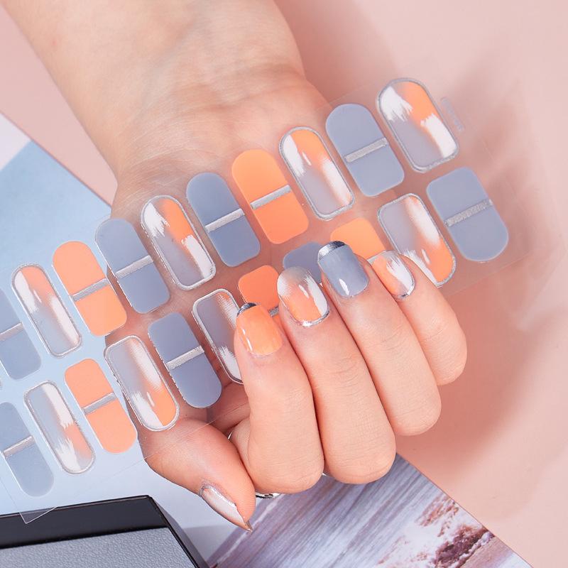 22pcs Sheet Laser Bronzing Full Cover Nail Stickers Long Lasting Tearable Cute Nail Art Wraps Design