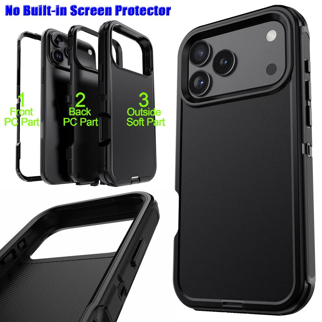 Улучшенная защита от падений 3-в-1 Черный чехол-защита Defender для IPhone Air 17 Pro Max 16 E 15 14 Plus 13 12 Жесткий пылезащитный противоударный чехол OttBox Armor