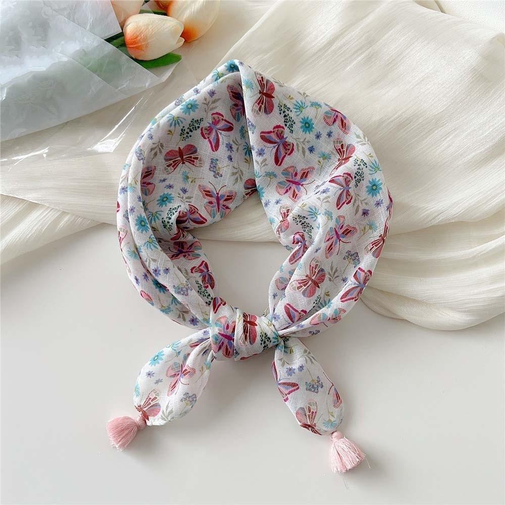 60x60cm Square Scarf Fringed Floral Kerchief Head Wrap Neck Neckerchief Sun-Protection