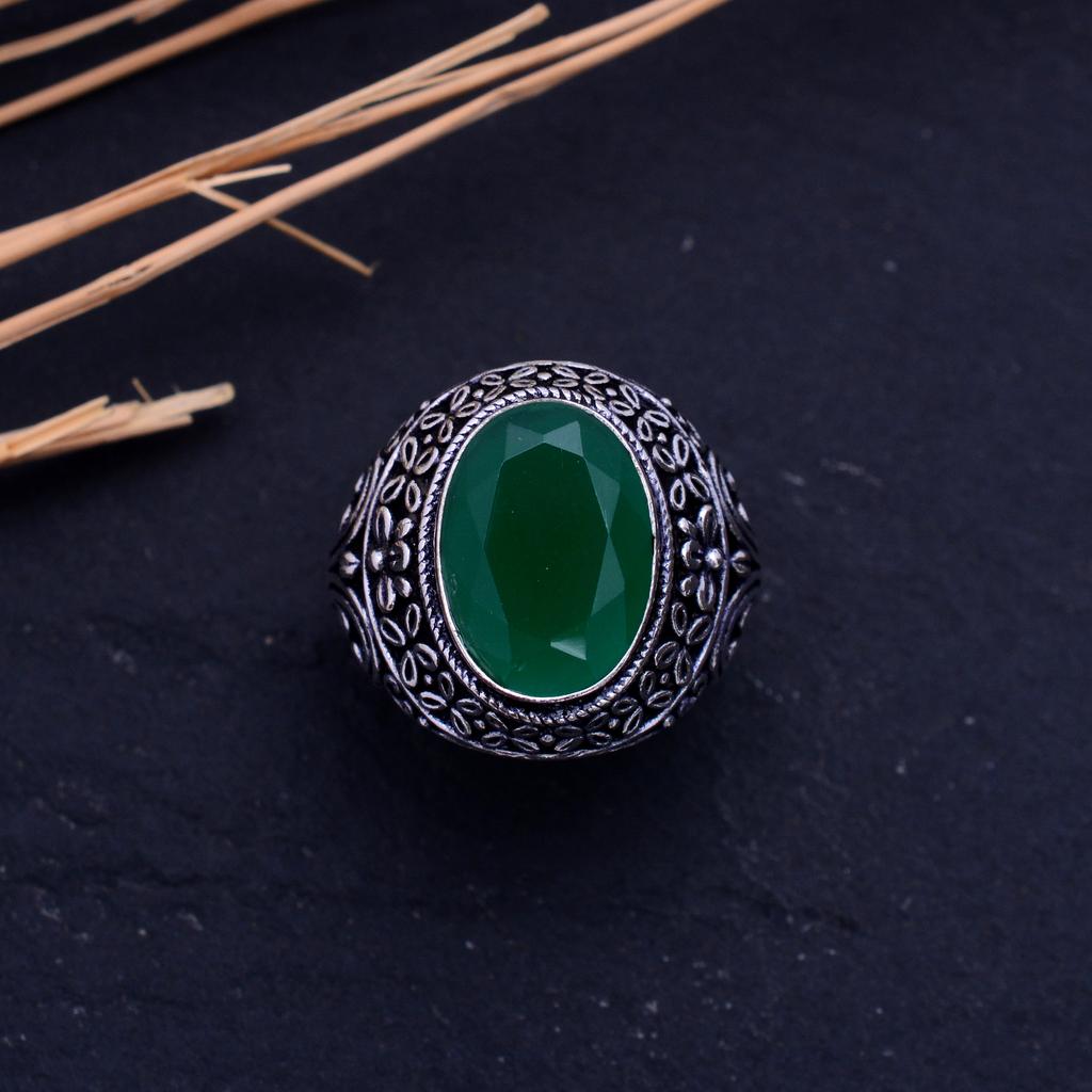Emerald Natural Gemstone Handmade Christmas Gift Jewelry Ring Size 12 p1H06