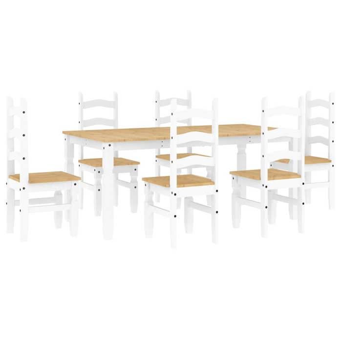 VidaXL Panama 7-piece Dining Set White Solid Pine Wood, Dining Table Set, Kitchen Table and Chairs, 3345214