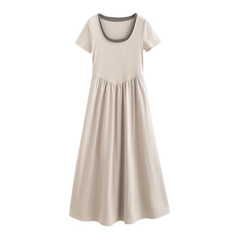 Платье миди А-силуэта с короткими рукавами и U-образным вырезом, двухцветное, имитация двух частей