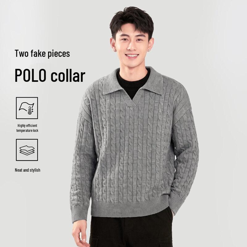 DME Men's Faux Two-Piece Knit Polo Sweater