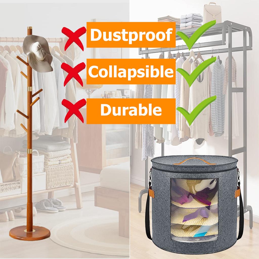 Ящик для хранения шляп с крышкой на молнии, прозрачная большая вместительная дорожная коробка для шляп, фетровая круглая коробка для шляп, пыленепроницаемая, складная для шляп, одежды