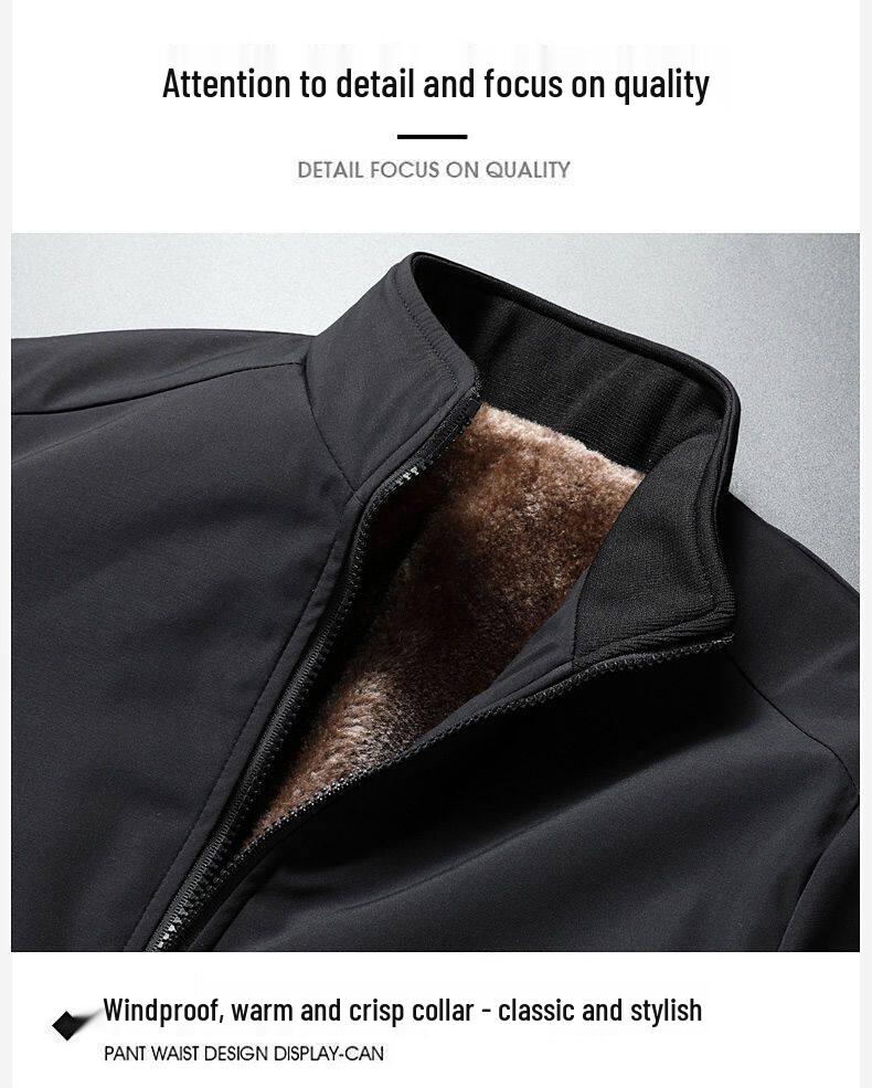 Осенне-зимняя хлопковая куртка для папы большого размера - Свободный крой для мужчин среднего возраста, Теплая, на бархатной подкладке, Повседневная одежда