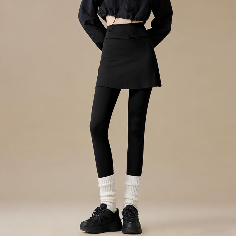 Plus-Size Micro-Flare Skirted Leggings for Women - Warm, Thick, Velvet Base Layer for Spring & Autumn