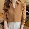 Fashion Long Sleeve Turn Down Collar Office Lady White Blouse Shirt Women Tops J141