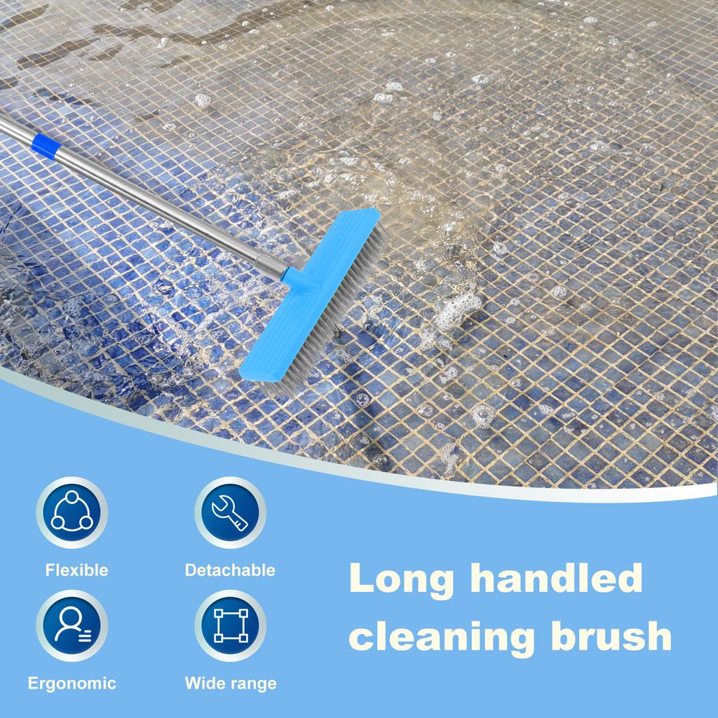 Long Handle Floor Scrub Brush Stainless Steel Wire Deck Brush Household Cleaning Tools Stiff Bristle Broom for Concrete Floor