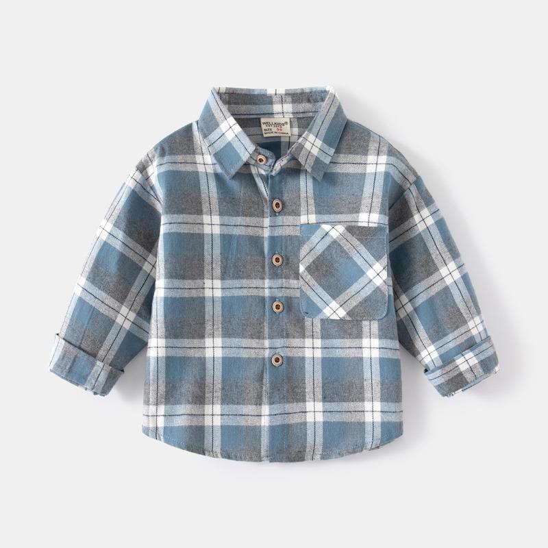 Spring and Autumn Children's New Long Sleeve Plaid Cotton Shirt