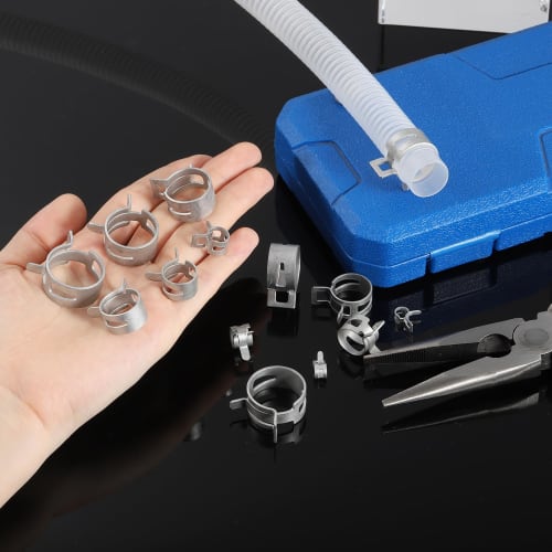uxcell 15-Pack Spring Clamps, 4mm Inner Diameter, Hose Band Clips, Pipe Clips, Alloy Steel with Blue and White Zinc Alloy, for Fuel Hoses, Silicone Ho