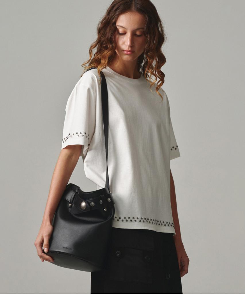 Moonsun Bold Stud Belt Bucket Bag / Black