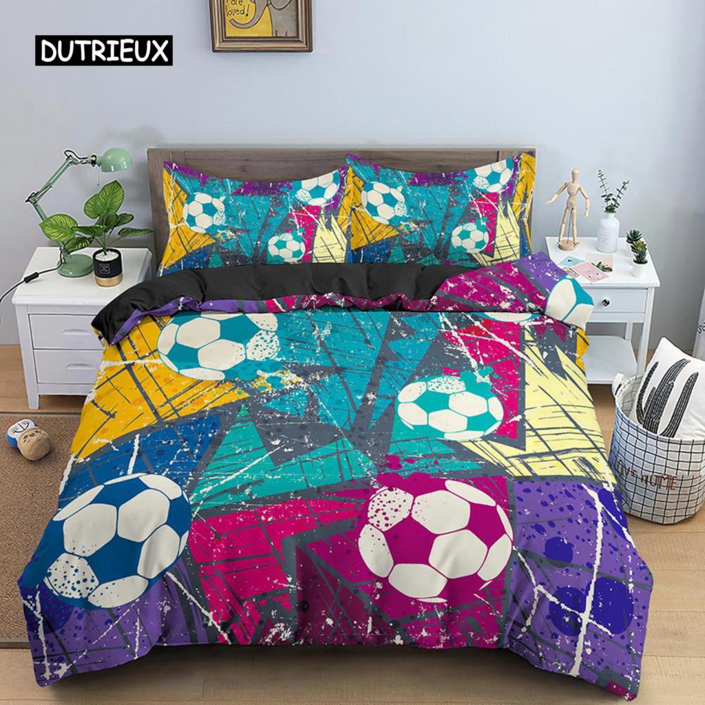 Футбольный комплект постельного белья с принтом наволочка пододеяльник футбольный пододеяльник домашний текстиль двуспальная кровать размера «king-size» для детей подростков мужчин