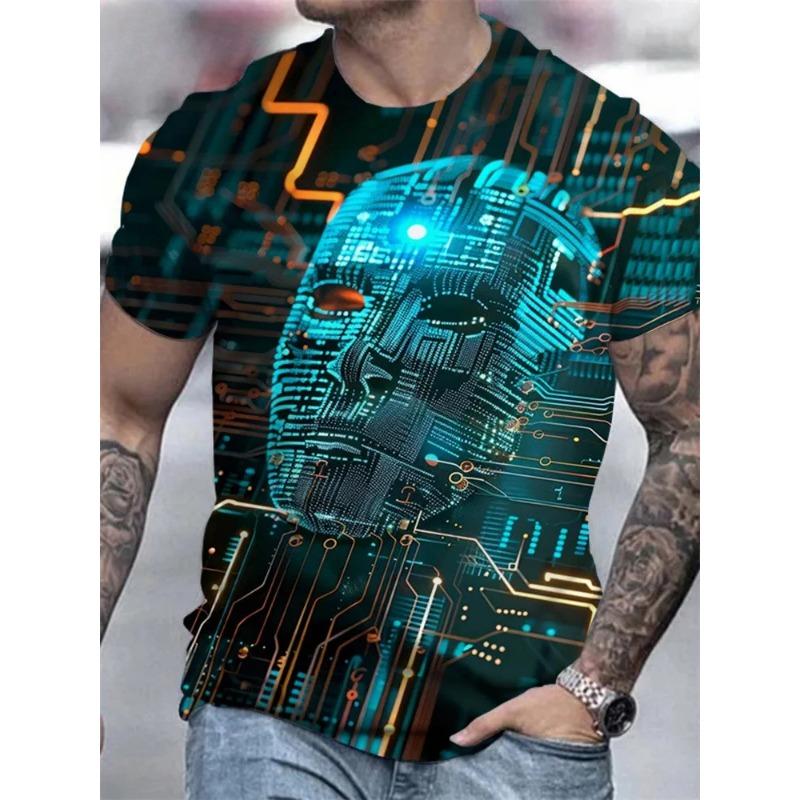 Мужская футболка с принтом ужасного черепа, 3D-принт, винтажный O-образный вырез, короткий рукав, модные футболки больших размеров, мужская летняя уличная одежда