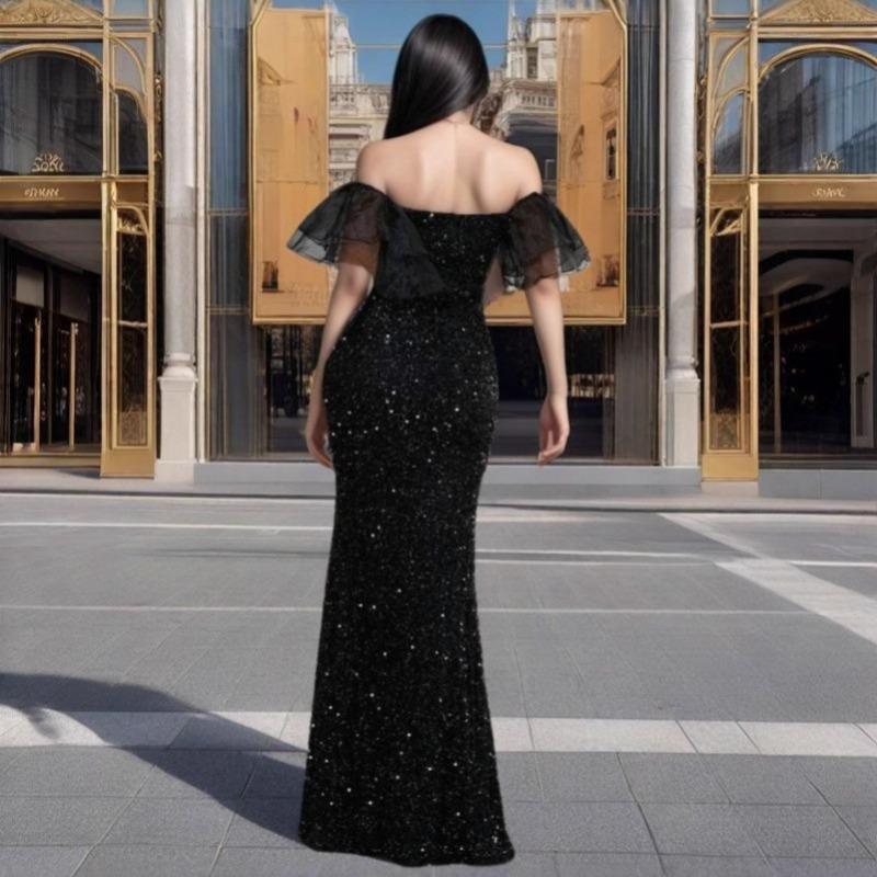 Spring Women's Sexy Sparkly Silk Short-sleeved Party Dress