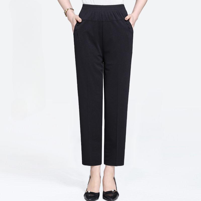 Women Summer Silk Comfortable High Waist Elastic Long Ladies Pants