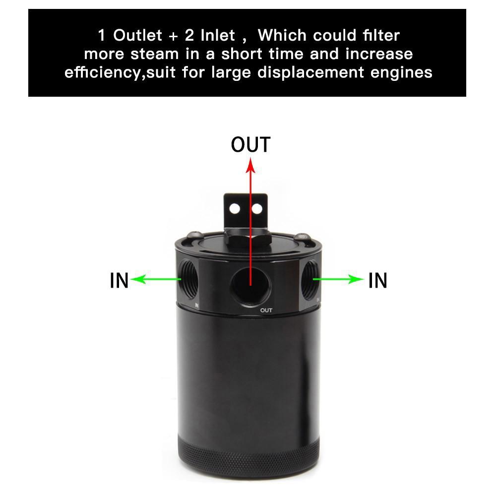 Universal Air Oil Separator Car 3-Port Oil Catch Can 1 Outlet+2 Inlet With Breathing Filter And Oil Drain Valve Filter