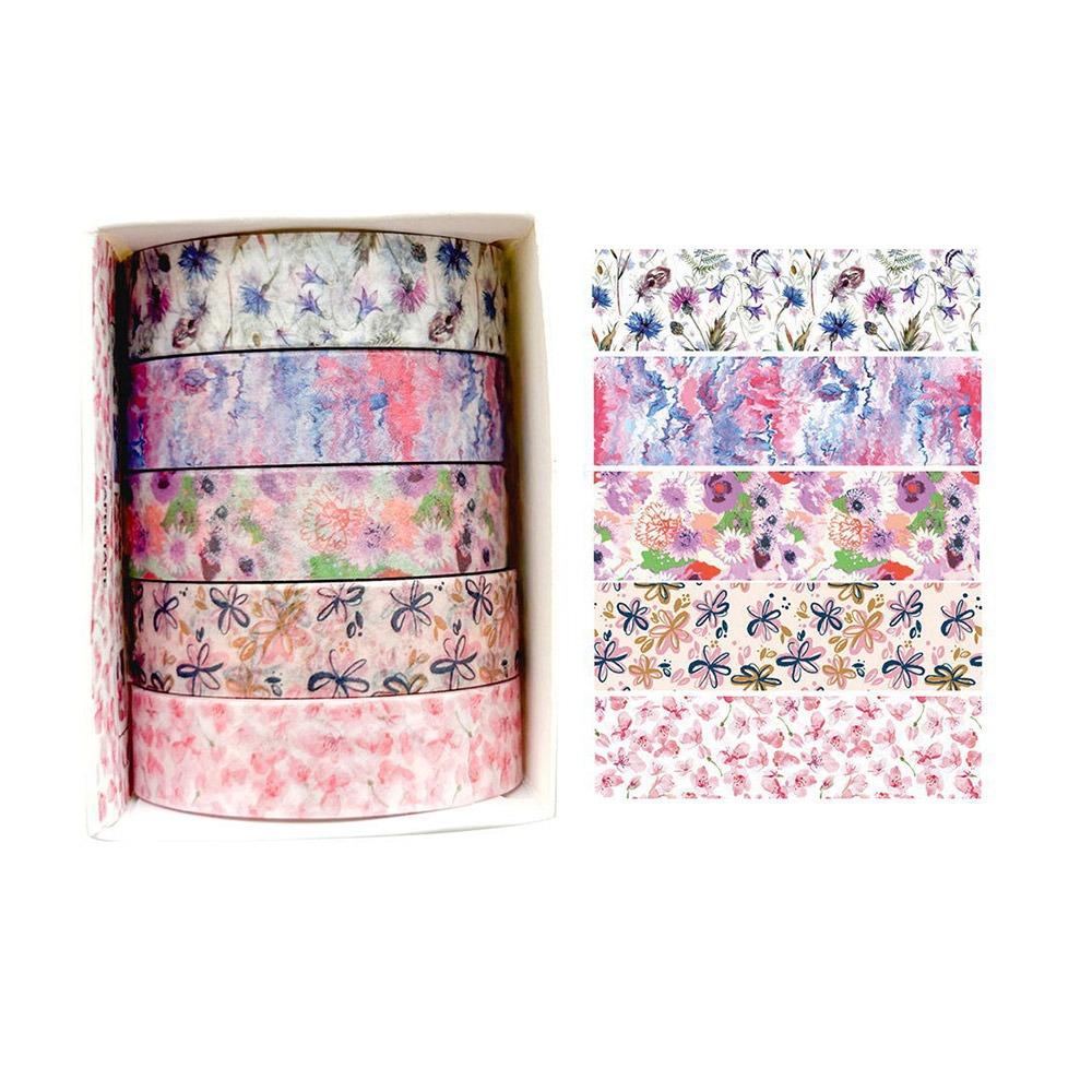 5 Rolls Spring Flower Washi Tape Self-adhesive Multicolor Scrapbooking Decorative Tape Wrapping DIY Wrapping Washi Tape