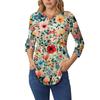 3/4 Length Sleeve Womens Tops Summer T-Shirts Floral Print V Neck Casual Basic Tee Button Shirts Tunic Tops