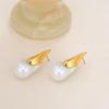 18K Gold-Plated Titanium Ethnic Patchwork Water Drop Earrings with Baroque Pearls