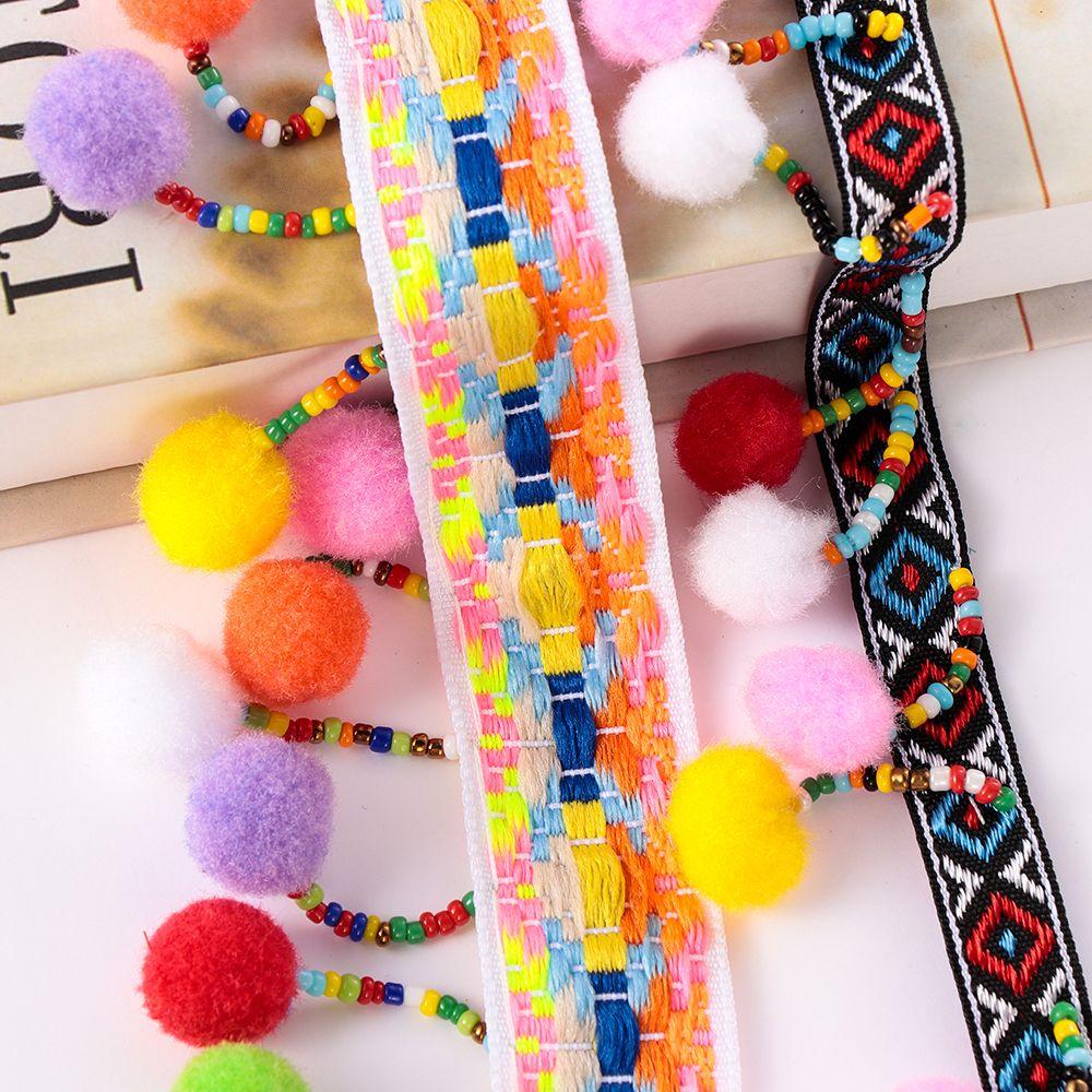 1yard Dress Costume DIY Craft Fabric Pompom Bohemia Ribbon Tassel Lace Trim Embroidered