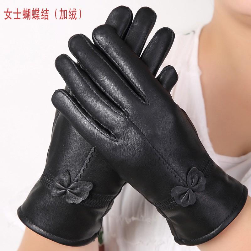 Leather Gloves Men Women Winter Warm Sheepskin Driving Cycling