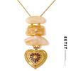 Exclusive Resin Imitation Stone Rectangle Heart Pendant Necklace Stainless Steel Fashion Statement Jewelry Waterproof