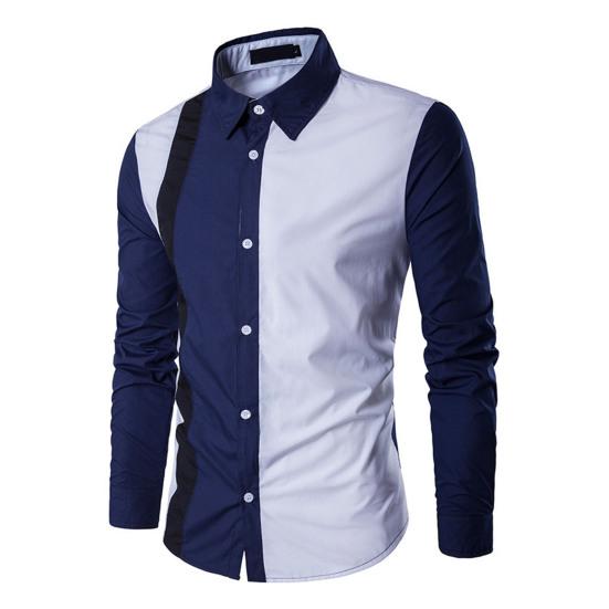 Men Shirt Color Block Splicing Streetwear Buttoned Korean Style Social Shirt for Office