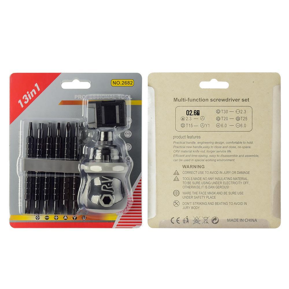 Набор из 13 в 1 изолированных нескользящих двухфункциональных храповых отверток Phillips и шлицевых