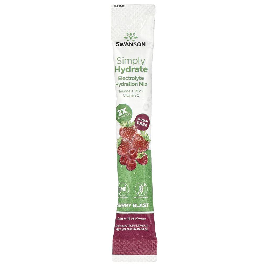 Simply Hydrate, Electrolyte Hydration Mix, Berry Blast, 8 Stick Packs, 6.04G (0.21Oz) Each