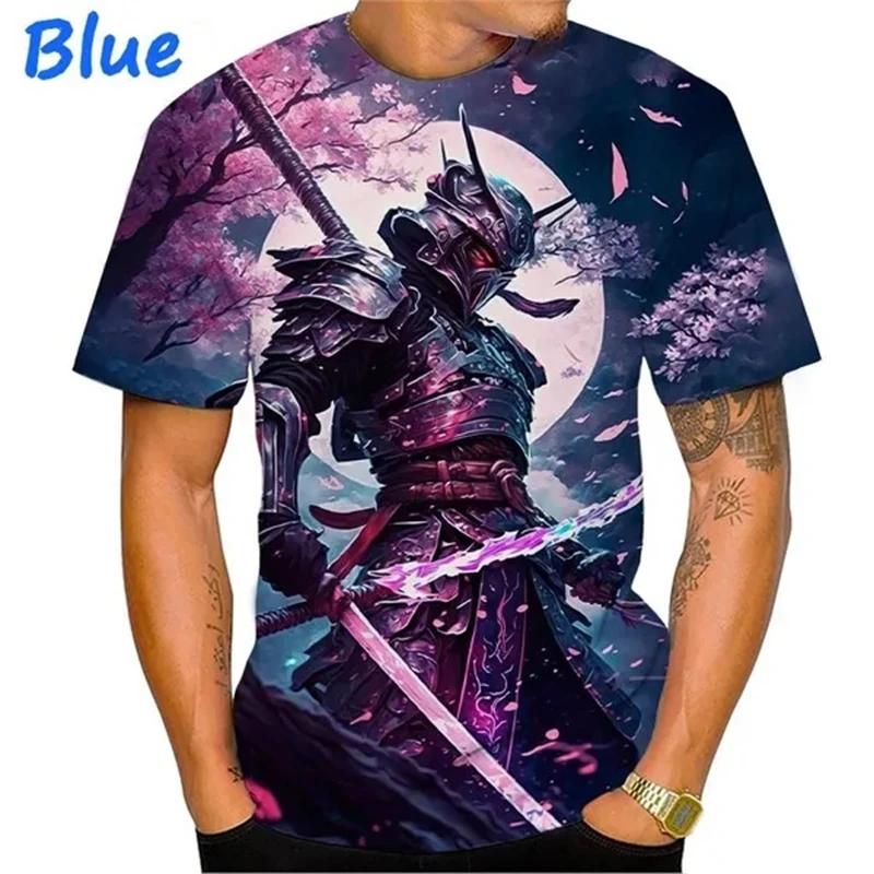 Новая футболка с японским самураем, 3D-принт, сакура, ниндзя, рубашка с коротким рукавом, модные повседневные топы для мужчин и женщин, футболки