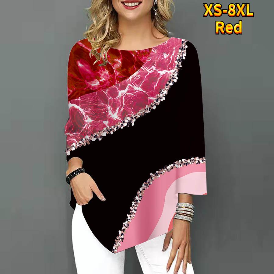 Женская футболка с рукавом три четверти контрастного цвета, футболка с круглым вырезом, свободные рубашки, повседневные футболки