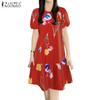 Women Casual Round Neck Short Sleeve Loose Print Dress
