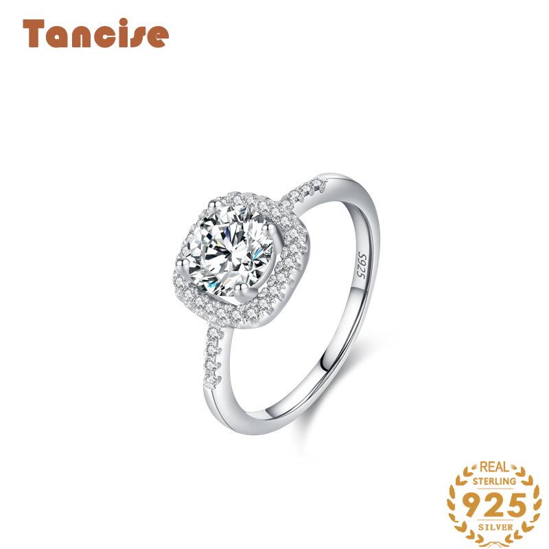 Tancise Classic 925 Sterling Silver Zircon Ring Ladies Jewelry Wedding Promise Party Gift