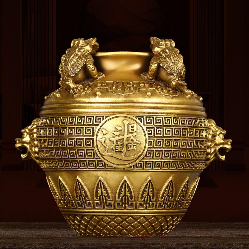 Медно-золотая чаша-жаба Чжаоцай Четыре стороны алтаря богатства Украшения денежная банка Гостиная Дом Открытие магазина Ремесла