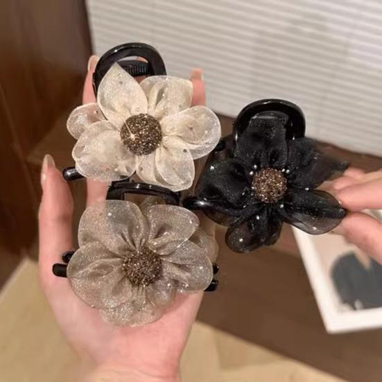 Женская заколка для волос, безопасная для кожи головы, марлевая заколка для волос с цветочным узором, долговечная, полузакрытая, конский хвост, зажим-акула, зажим для женщин, шиньон