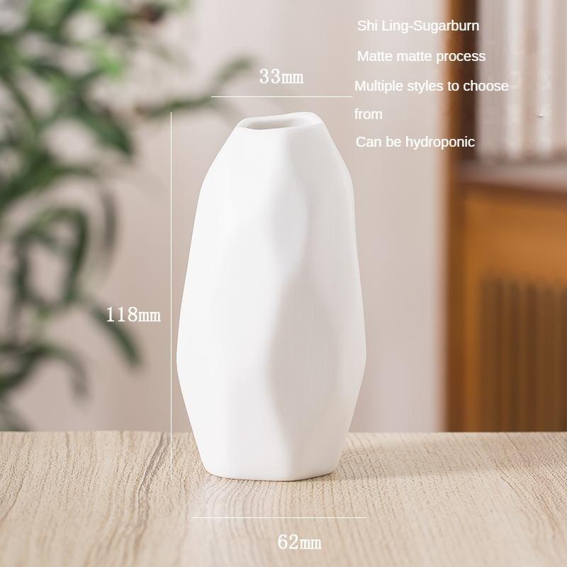Plain-fired Matte White Ceramic Flower Arrangement Small Vase Creative and Simple Living Room Home Dried Flower Ornament