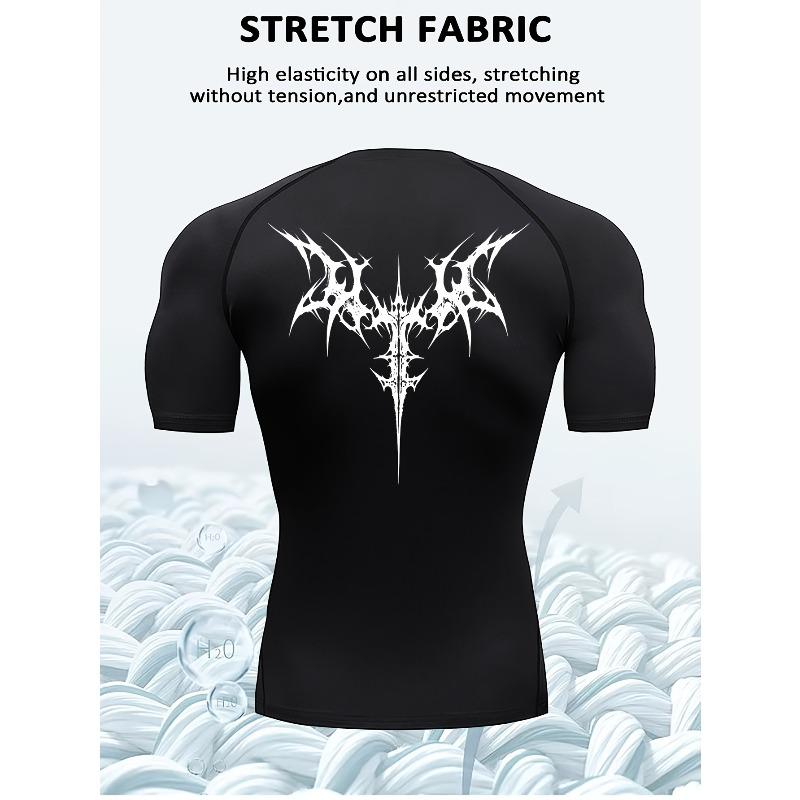 Mens Compression Short Sleeve T-Shirt Black Tribal Symmetry Graphic High Elasticity Stretch Fabric Gym And Running Athletic Top