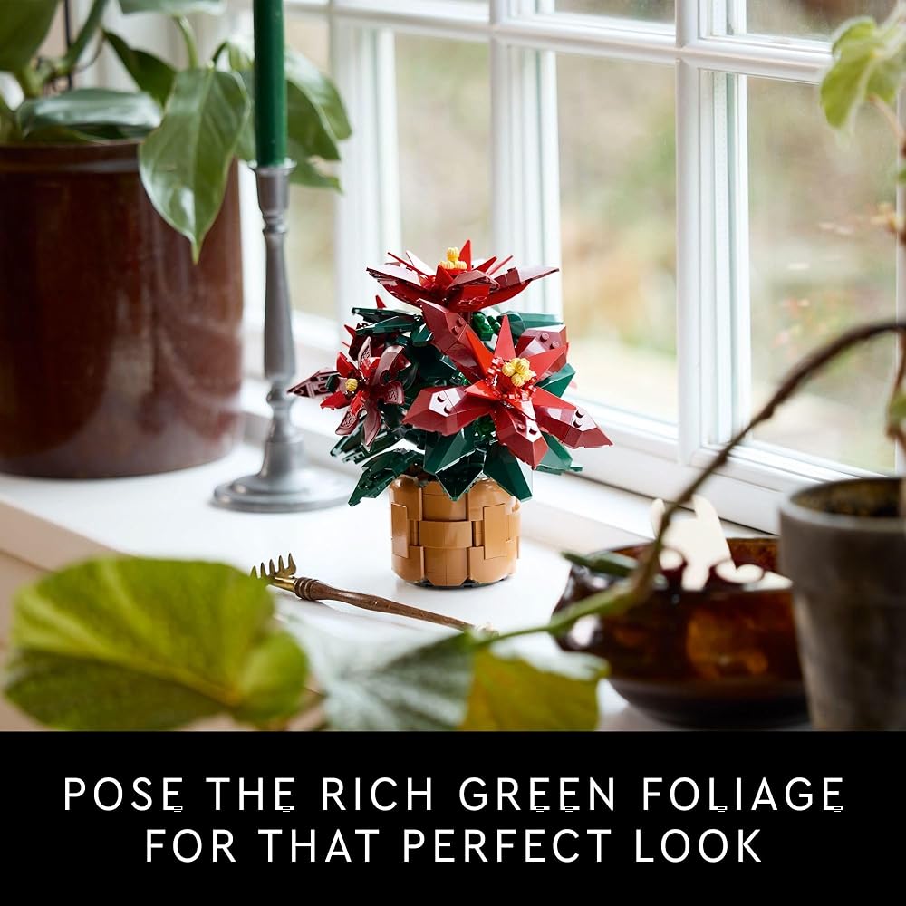 LEGO Icons Poinsettia Building Set Decorative Flower Centerpiece Holiday Decoration for Adults 10370